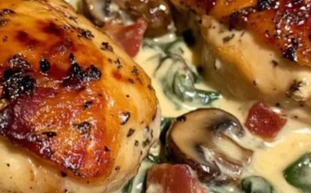 Smothered Chicken with Creamed Spinach, Bacon, and Mushrooms Recipe