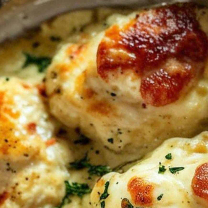 Recipe for a delicious chicken dish with a creamy and cheesy sauce