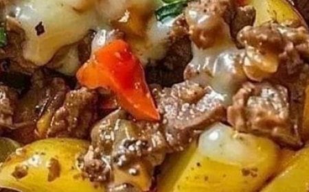 Crockpot Cheesesteak Potato Casserole