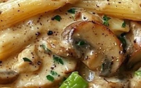 Creamy Mushroom and Asparagus Chicken Penne