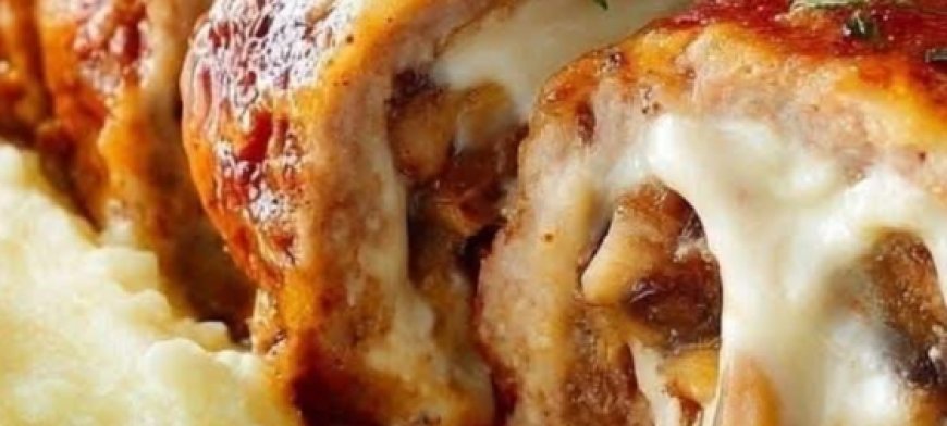 Baked Stuffed Meat Roll with Mushroom Mashed Potatoes