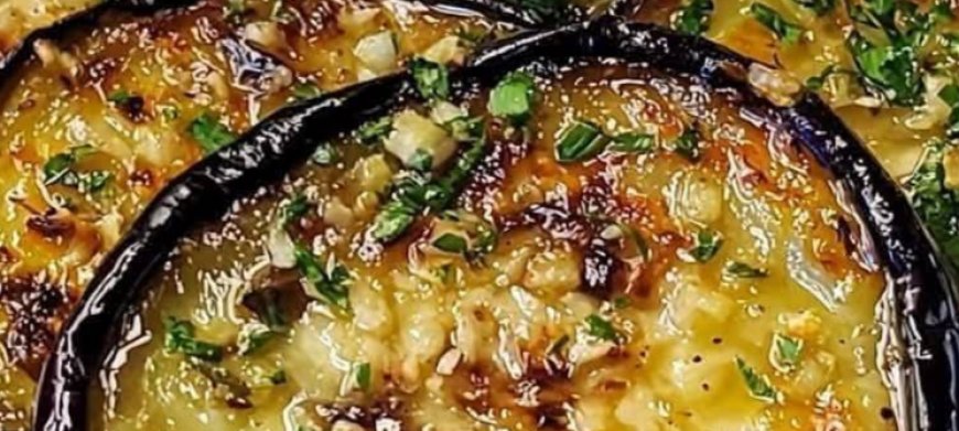 Mediterranean lemon garlic roasted eggplant